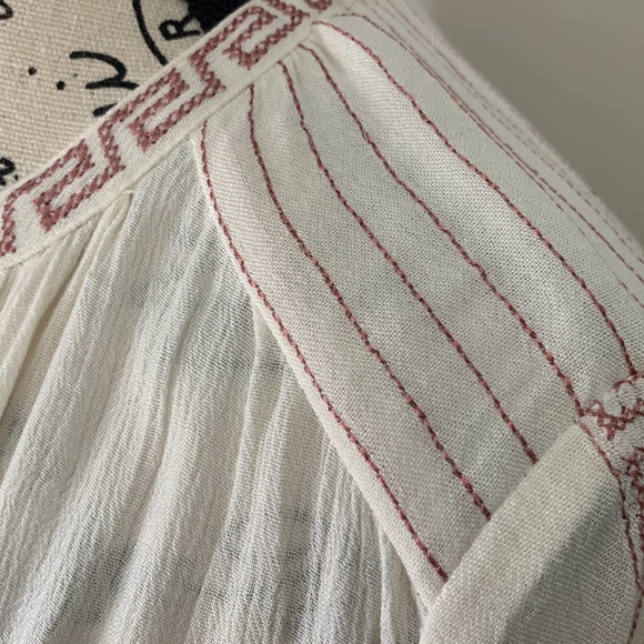 Lucky Brand Ivory Peasant Crinkle Gauze Tassels Embroidery Boho Size:S - Picture 7 of 16